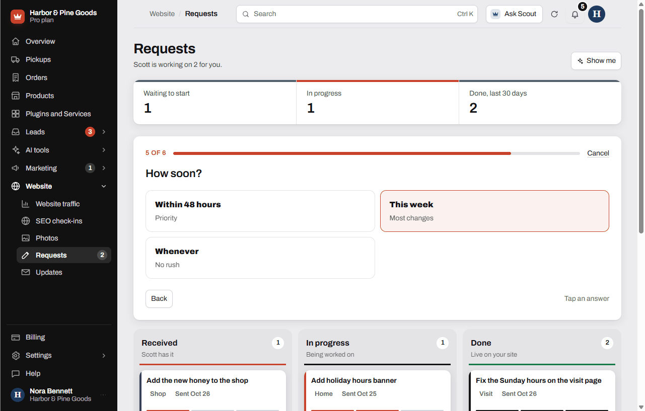 The How soon step of a request with the Within 48 hours priority tile
